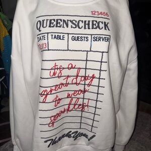 QUEEN OF SPARKLES White Sweater with Red and Black Accents